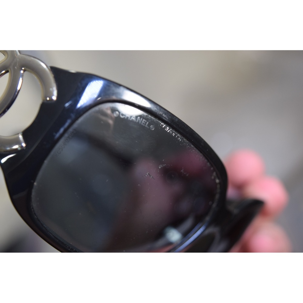 Chanel 6014 c.501/87 Black Wrap Sunglasses Silver CC Logo Italy 64-16 120 FLAWS - Picture 13 of 16